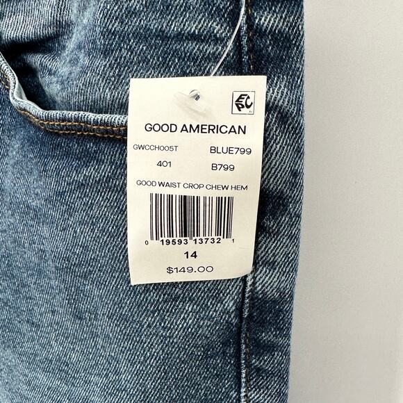 GOOD AMERICAN NWT Good Waist Crop Denim Jean in Blue799 // 14 - Picture 8 of 15